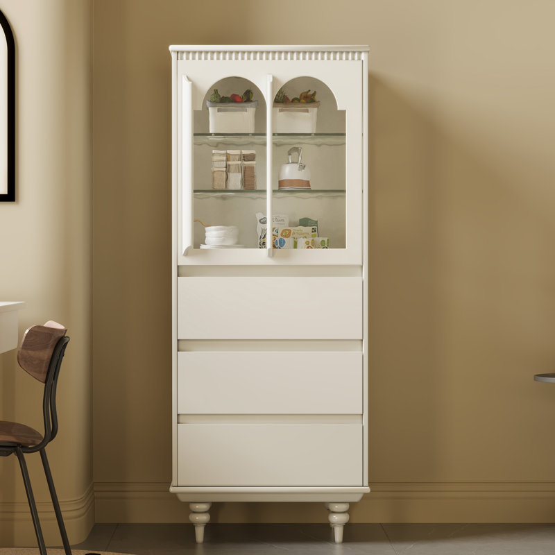 Vitrine Ejaz 56,88 "beige avec tablettes en verre compactes et multifonctionnelles