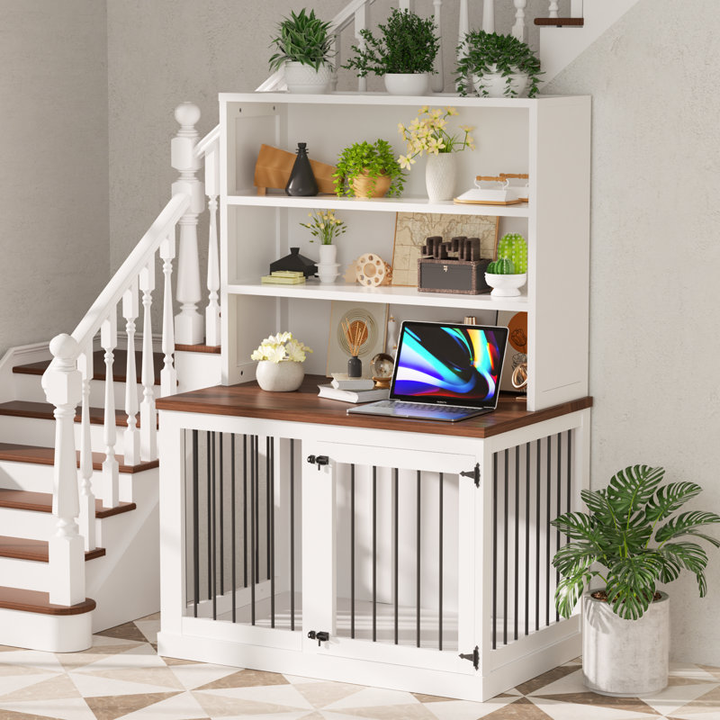 43,3 po de large cage pour chien avec tablettes de rangement pour 1 chien moyen, blanc, H 66,10 po x l 43,30 po x P 27,50 po
