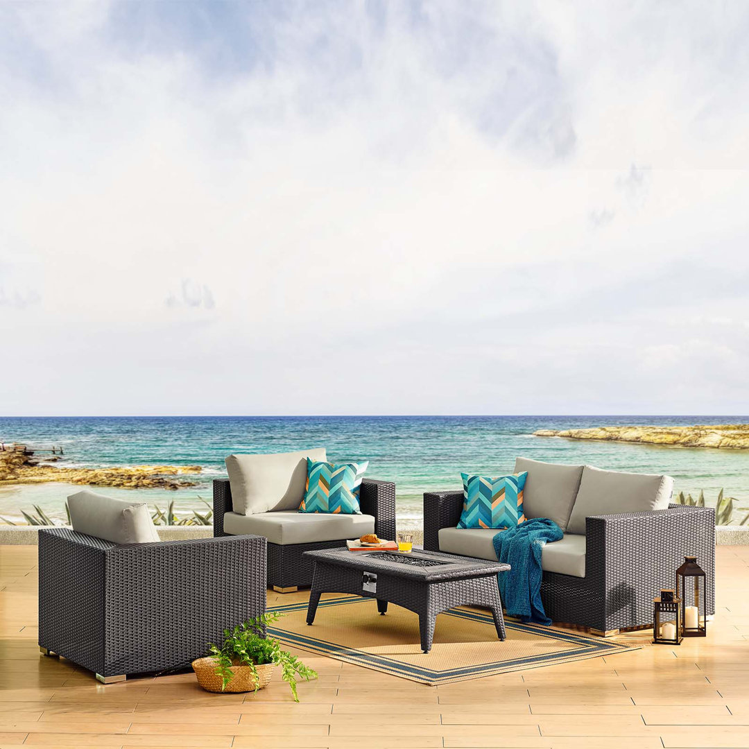 Convene 5 Piece Set Outdoor Patio with Fire Pit Modway Cushion 