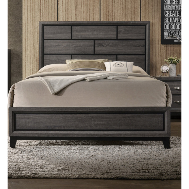Hudson Modern Geometric Panel Bed, Queen, Brown Gray