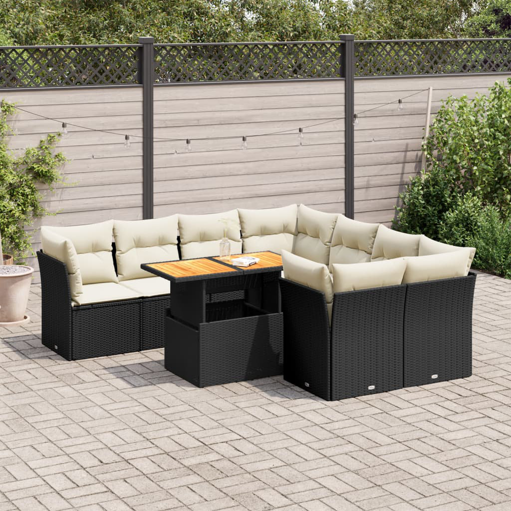 Vidaxl 9-Tlg. Garten-Sofagarnitur Mit Kissen Beige Poly Rattan