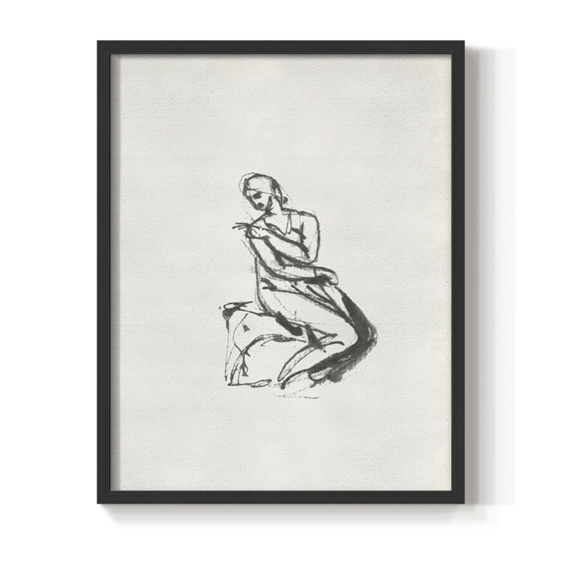 Vintage Sketch XCIII Framed Print - Solid Wood, 30" H x 24" W, Black