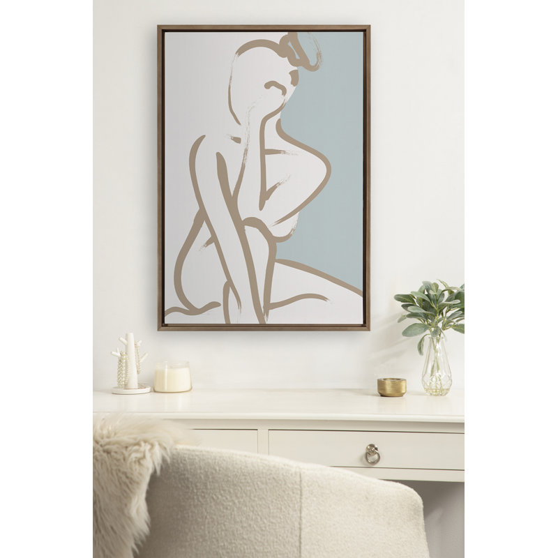 Impression sur toile encadrée simple et romantique, dessin 1 brun clair et bleu sarcelle par The Creative Bunch Studio