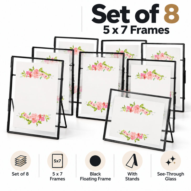 Ensemble 8 pièces de cadres à photos flottantes pressées, 7 po x 5 po