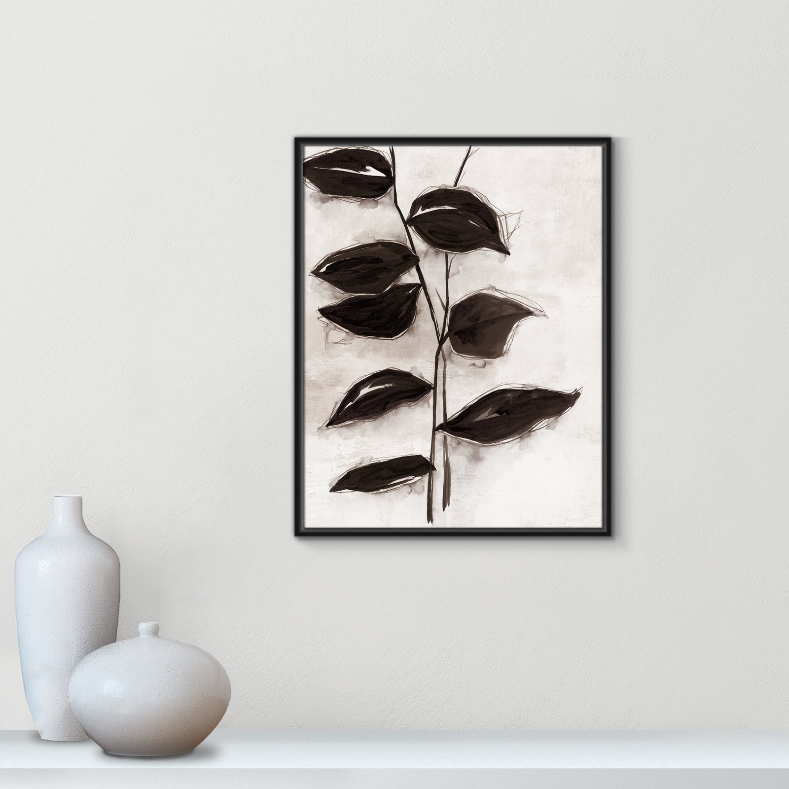 Leaves I by Eva Watts, Black Framed, 29.5" H x 23.5" W x 2" D