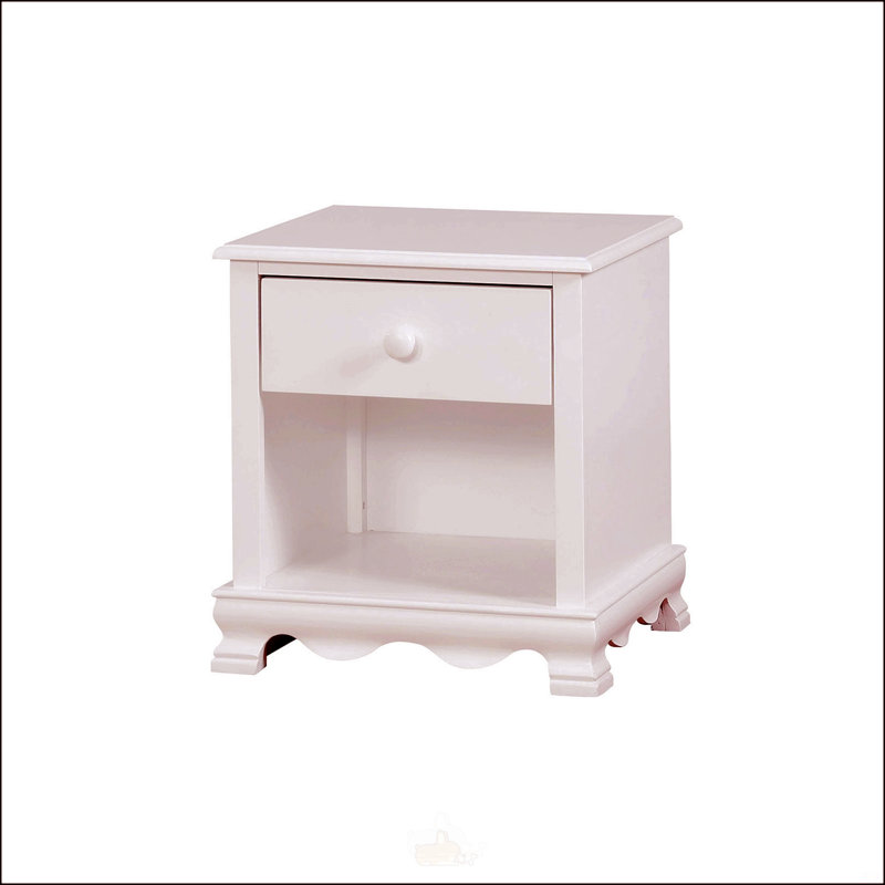 Table de chevet contemporaine en bois massif blanc avec 1 tiroir et tablettes de rangement, parfaite pour les chambres à coucher modernes