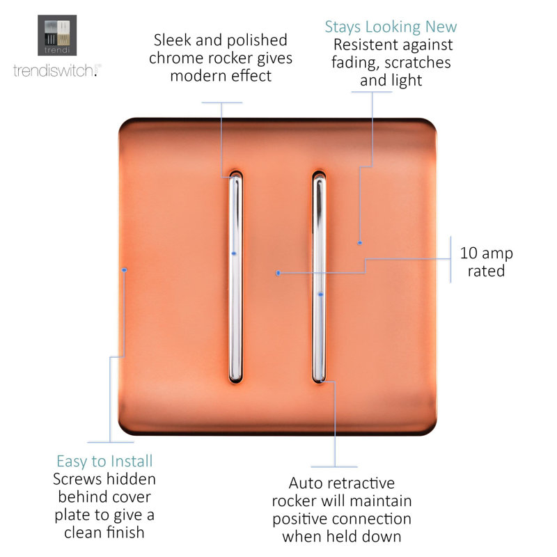 Trendi Switch 2 Gang Retractive Doorbell Switch, Copper