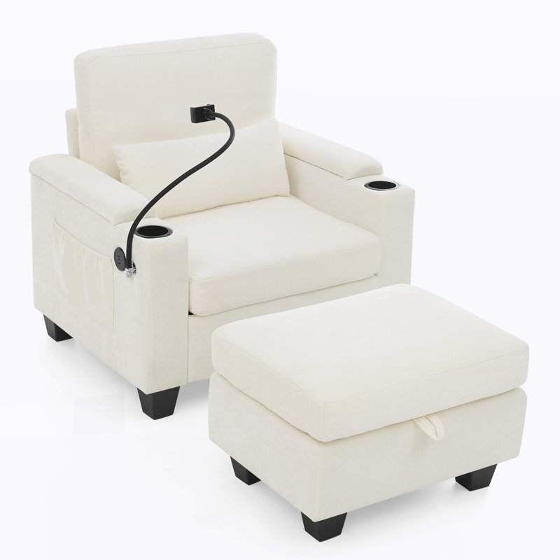 Chaise d'appoint moderne avec repose-pieds, Beige