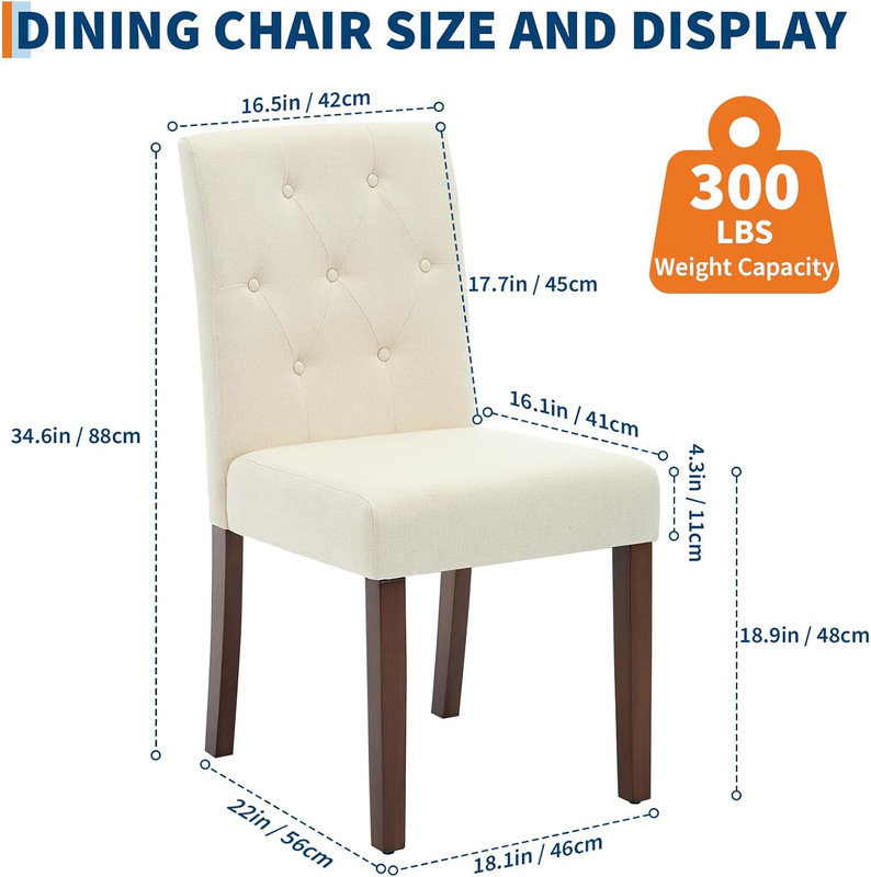 Ensemble de 2 chaises rembourrées en tissu, chaises d'appoint en lin de style Parsons avec pieds en bois pour la salle à manger et le café
