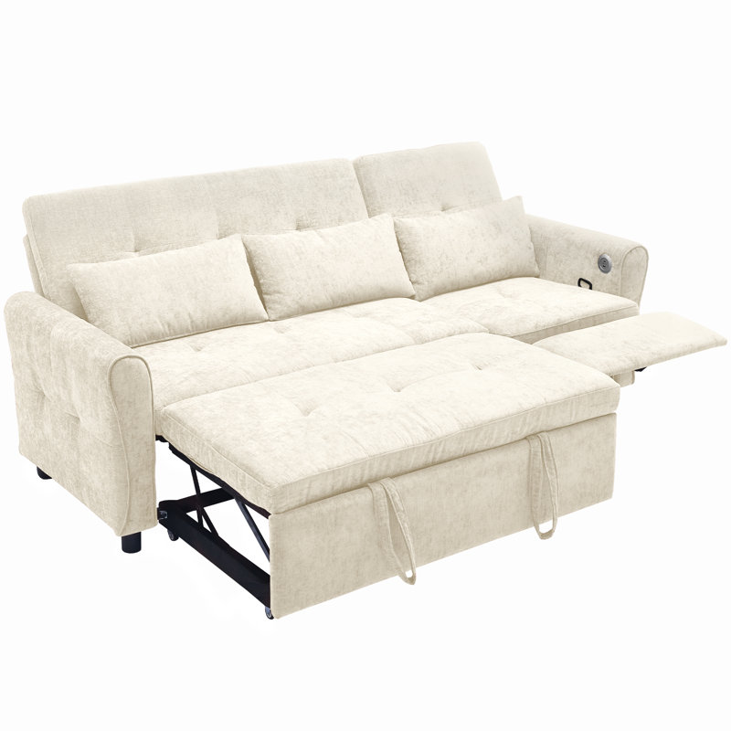 Canapé-lit convertible 2-en-1 82 po 82 po - Canapé-lit convertible avec fauteuil inclinable réversible, beige pour le salon