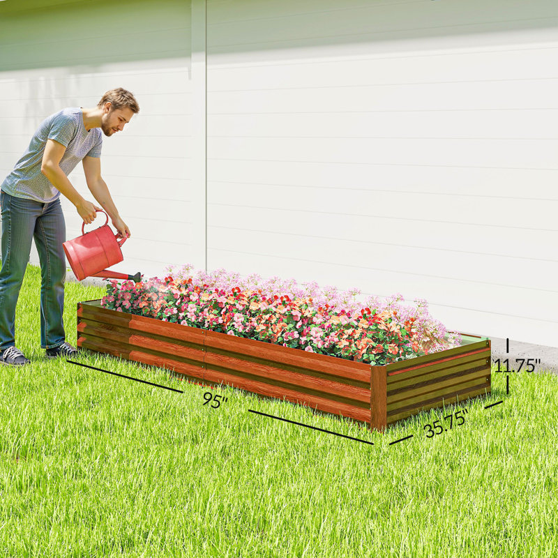 95" X 36" X 12" Galvanized Raised Garden Bed, Easy DIY And Cleaning For Growing Flowers, Herbs, Succulents, Natural Wood