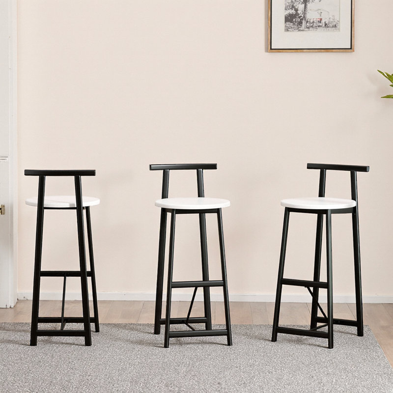 Ensemble de 3 tabourets de bar en métal noir et blanc avec dossier pour îlot de cuisine, salle à manger et salle de pub