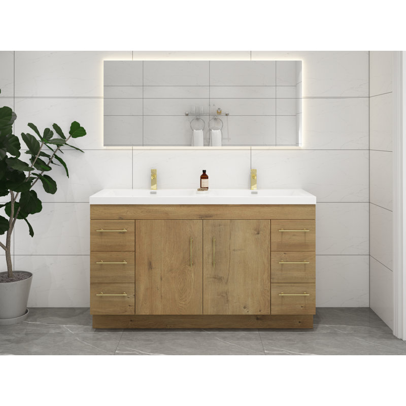 Ensemble de meuble-lavabo double 60 po Carliss, Chêne, Or