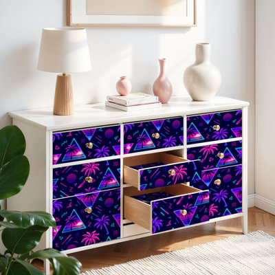 Papier contact tropical avec papier peint adhésif rétro-ondes synthwave vaporwave esthetic vintage 80 s auto-adhésif et amovible 17,7 po x 118 po (45 x 300 cm)