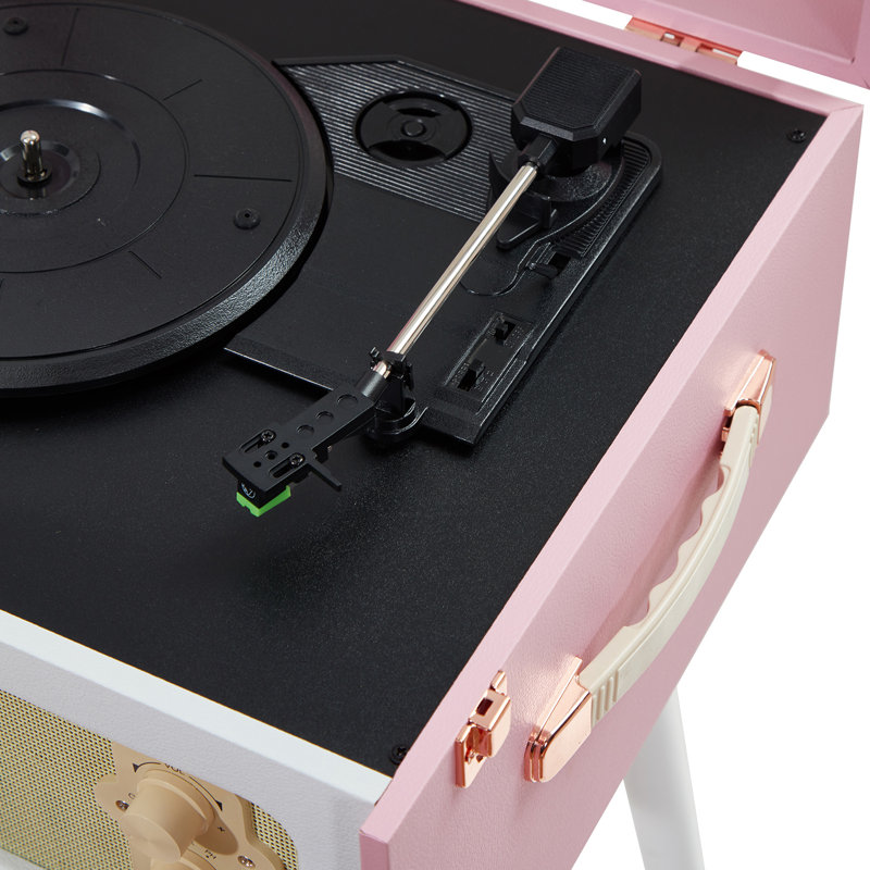 Pink and White 3-Speed Bluetooth Record Player with Built-in Speakers