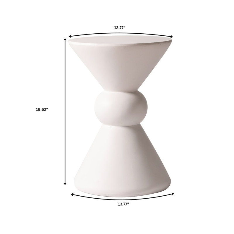 Jillayne 13" Wide Round Fiberstone Hourglass Side Table – Geometric Accent Table with Center Sphere for Living Room or Patio