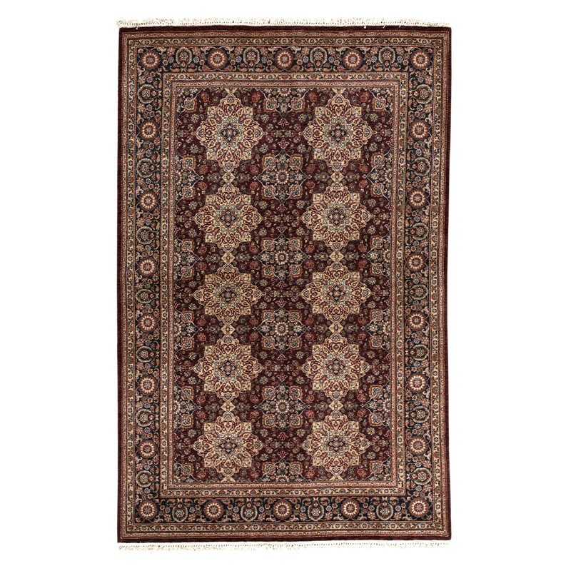 Tapis unique vin / bleu marine noué à la main de haute qualité