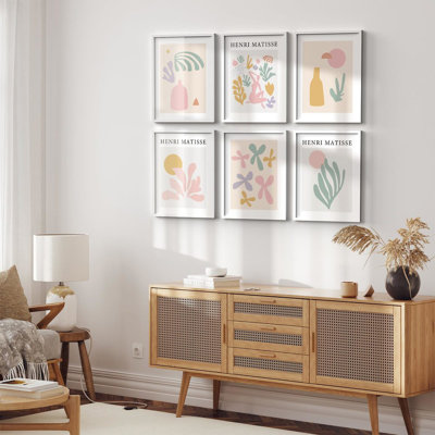 Art mural encadré, ensemble de décors, inspiré de Matisse, illustrations botaniques et géométriques colorées décoratives modernes pour le salon, la chambre à coucher, le bureau