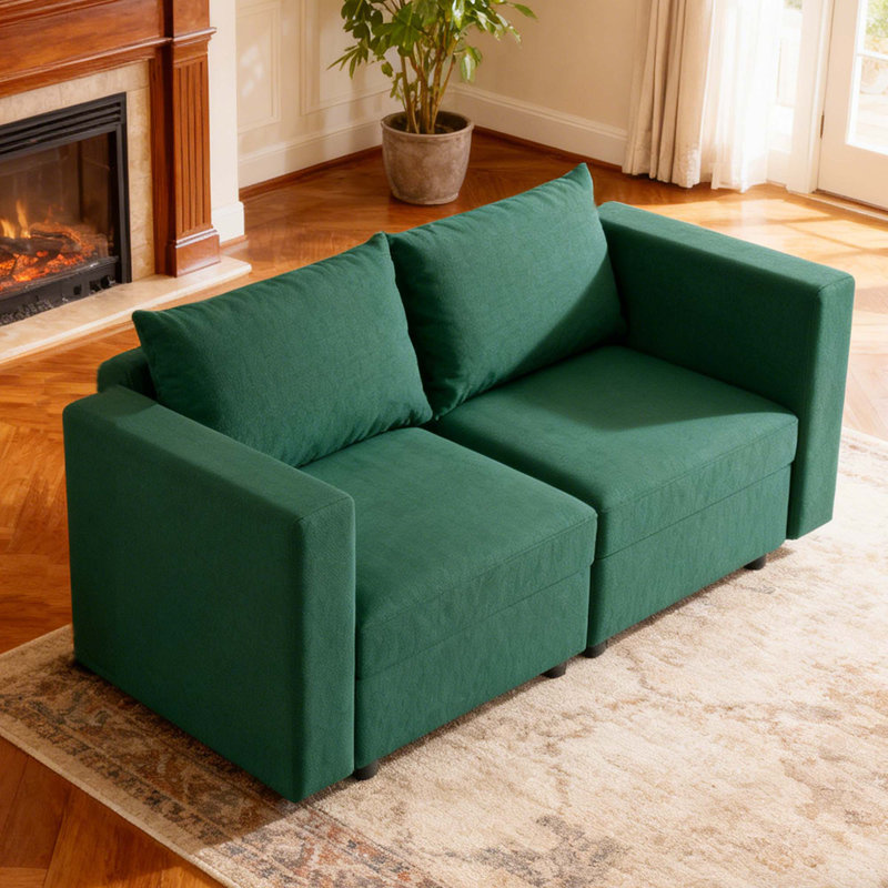 Upholstered Modular Sofa With Storage, 24" H x 64" W x 32" D