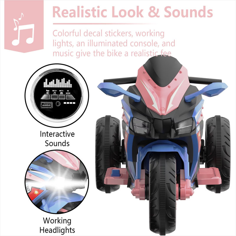 Moto d'aventure en plein air pour enfants - à trois roues à roulettes avec télécommande, plastique noir / ABS, L 42 po x l 22 po x H 25 po