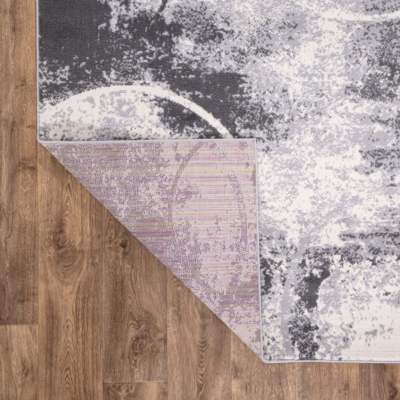 Tapis abstrait gris / blanc Demeri, Tapis de couloir 2 pi x 7 pi