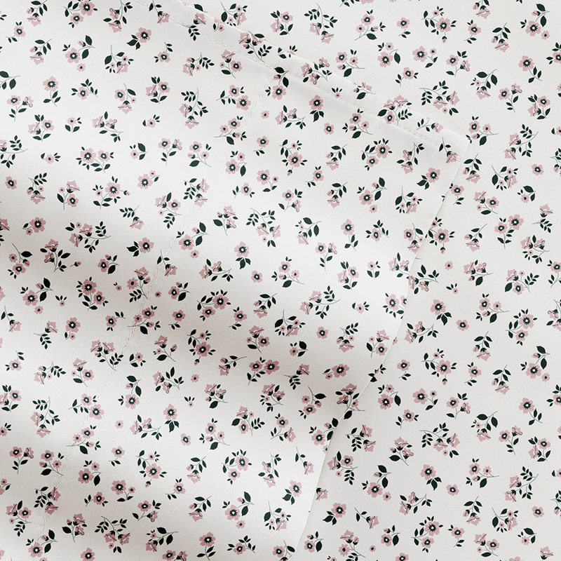 7-Piece Reversible Bedding Bundle - Solid Comforter and Patterned Sheet Set, Pink Floral, Full Comforter + 1 Additional Piece