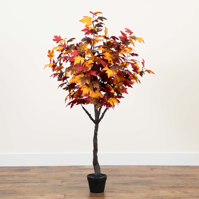 4ft. Autumn Rustic Maple Artificial Fall Tree, 60" H x 30" W x 30" D, Smoky Orange