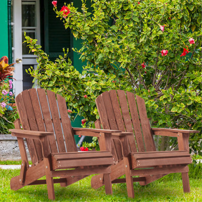 Oversize Wooden Outdoor Folding Adirondack Chair, Pre-Assembled Patio Chair for Garden, Backyard, Porch&Pool Deck