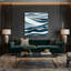 Art mural horizontal sur toile à rayures horizontales bleu ardoise-1905343541