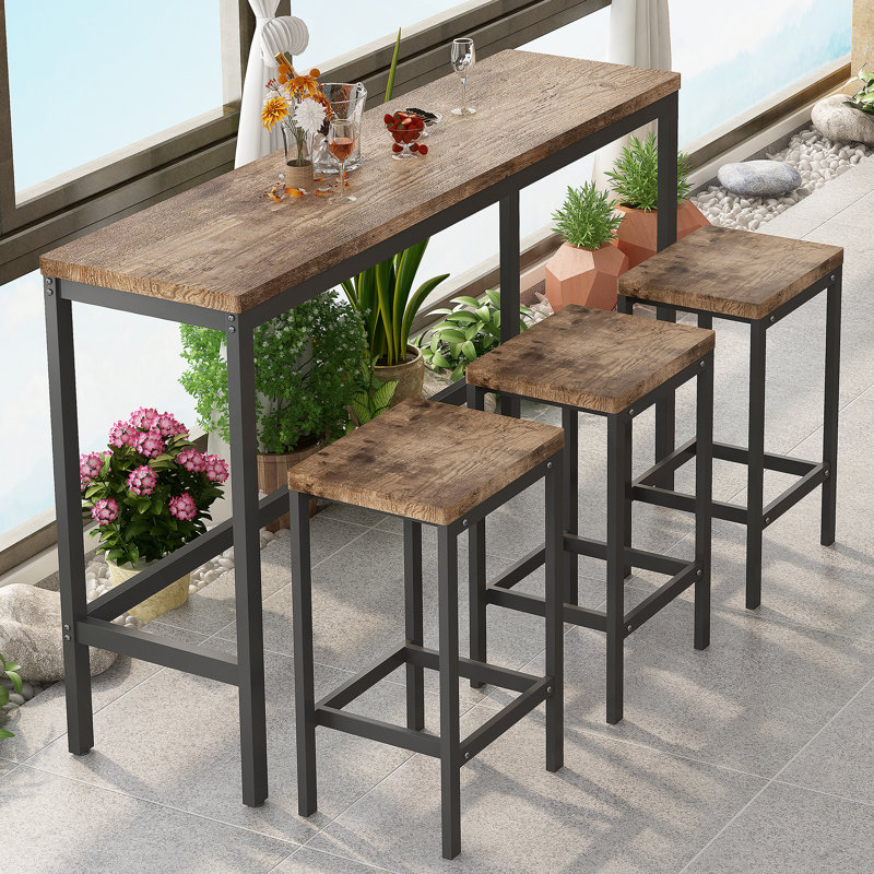 Ensemble de table de salle à manger de cuisine, table de pub, longue table de salle à manger avec 3 tabourets