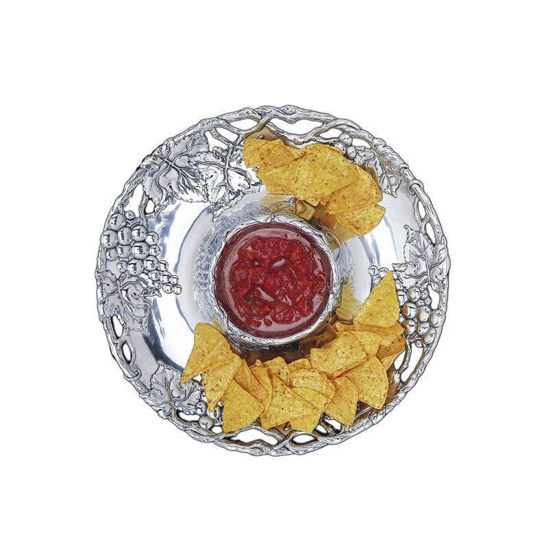 Handmade Aluminum Grape Design Round Chip and Dip Platter