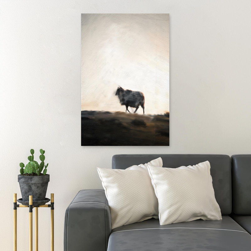 Mouton blanc et noir sur fond brun pendant la journée - Reproduction d'art graphique rectangulaire sur toile tendue 1 pièce