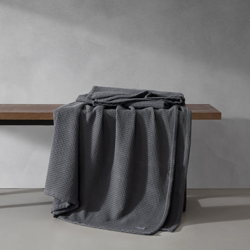 Vera Wang Waffleweave Cotton Blanket, Charcoal, Queen