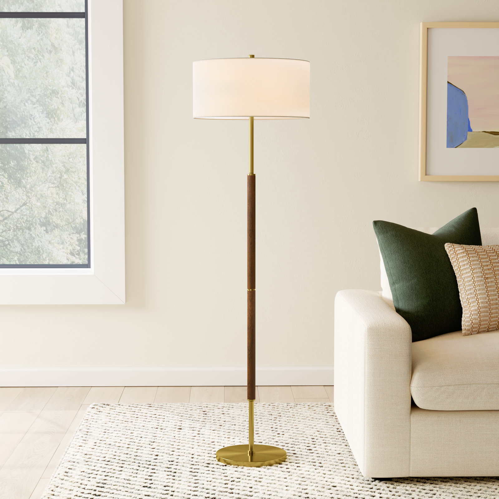 Olie 61" Floor Lamp, Rustic Oak/Brass
