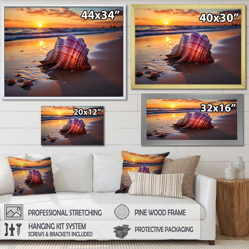 Coucher de soleil sur la plage, «Sunset Shores», art mural plage, H 12 po x l 20 po x P 1 po, Toile tendue