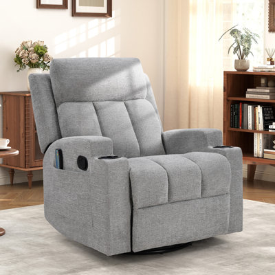 33" Wide Massage Swivel Glider Recliner With Heat & Cup Holders