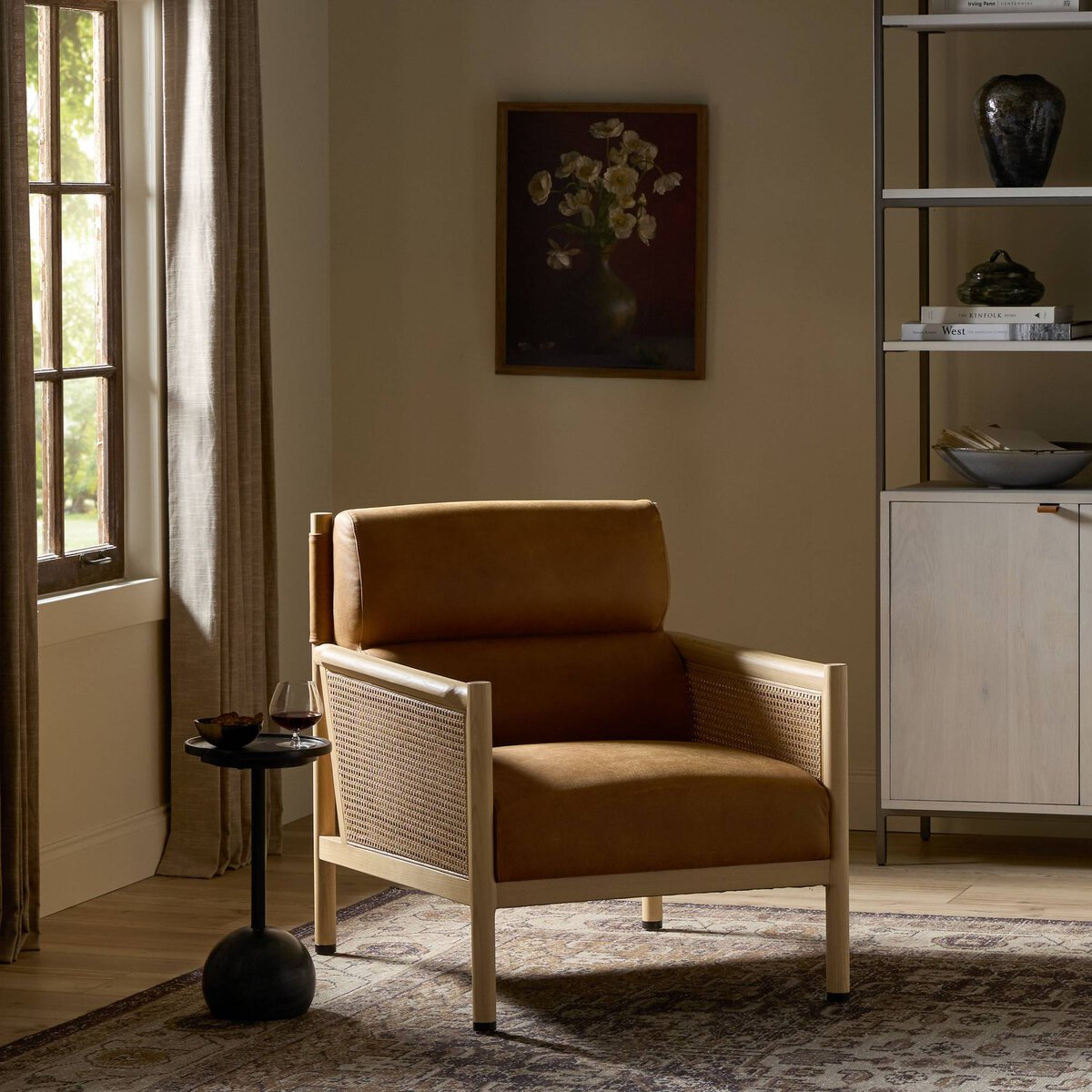Paralimni Genuine Leather Armchair, Kennison Cognac Genuine Leather