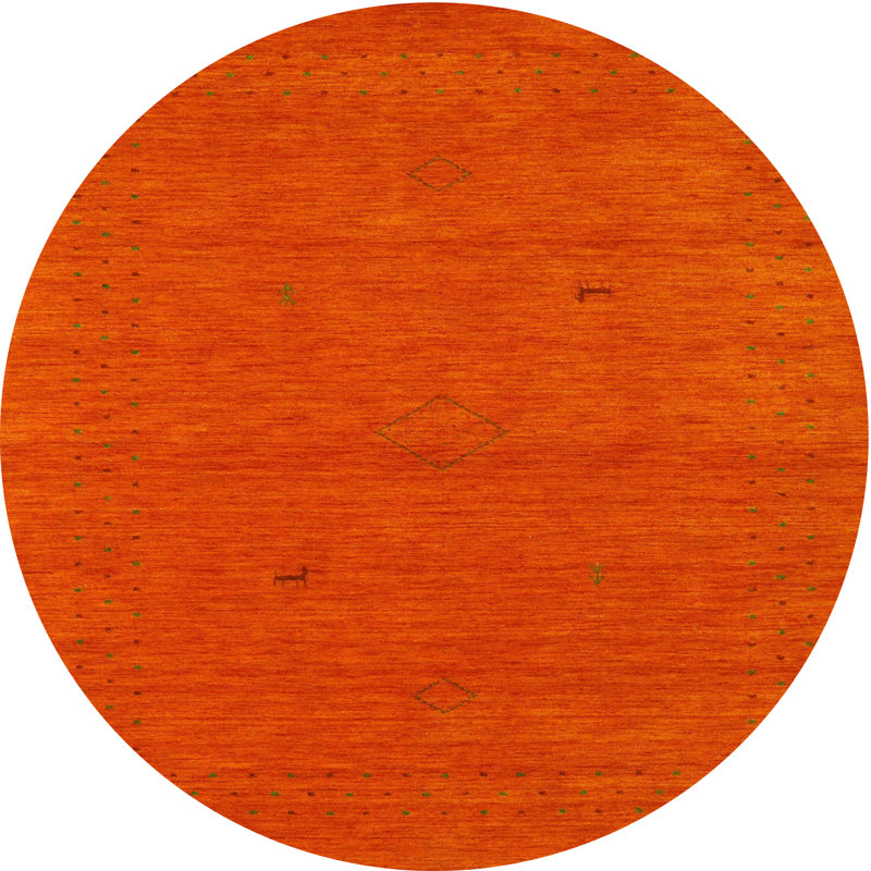 Tapis de zone orange contemporaine, Rond 5 pi