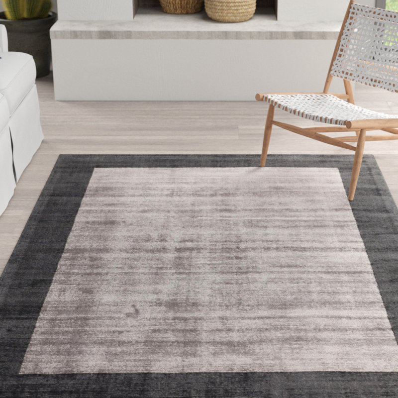 Desrosiers Shinny Bordered Charcoal/Silver Area Rug, Rectangle 200 x 290cm
