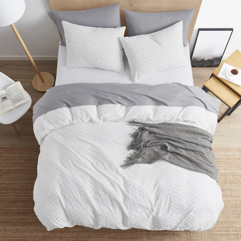 Ensemble de housse de couette Modern Boho, Blanc, Housse de couette pour grand lit et 2 taies décor