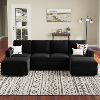 Rafael U Shaped Sofa Set Convertible Large Pull out Sofa Bed Livingroom Sleeper Modular Sectional Couch With Storage Ottoman