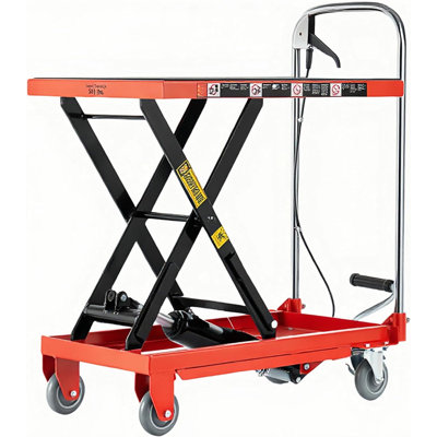 Hydraulic Lift Table Cart, 500lbs Scissor Lift Cart with 28.5" Lifting Height, Non-Slip Pad & 4 Wheels, Heavy Duty Hydraulic Scissor Lift for Material Handling, Red