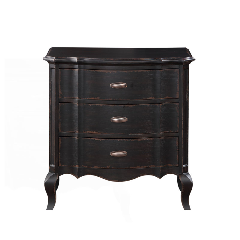 Table de chevet avec trois tiroirs, Noir antique