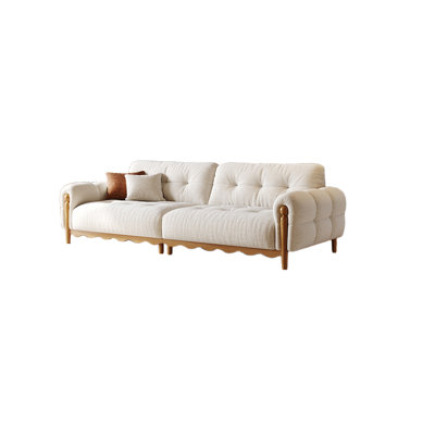 118.11"White linen-blend loveseat with throw pillows