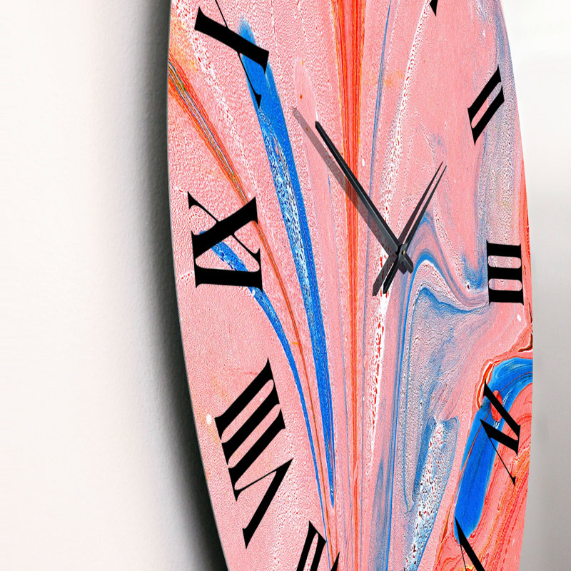 Abstrait art liquide orange et bleu - horloge murale moderne, Moyen