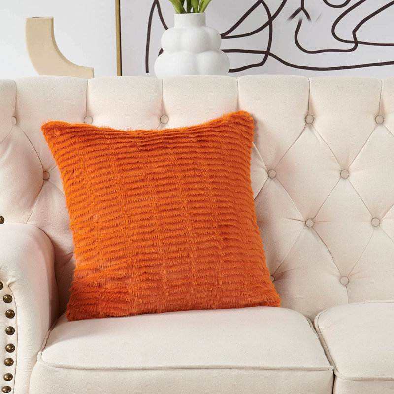 Housse de coussin en fausse fourrure Shaggy, Orange brûlé