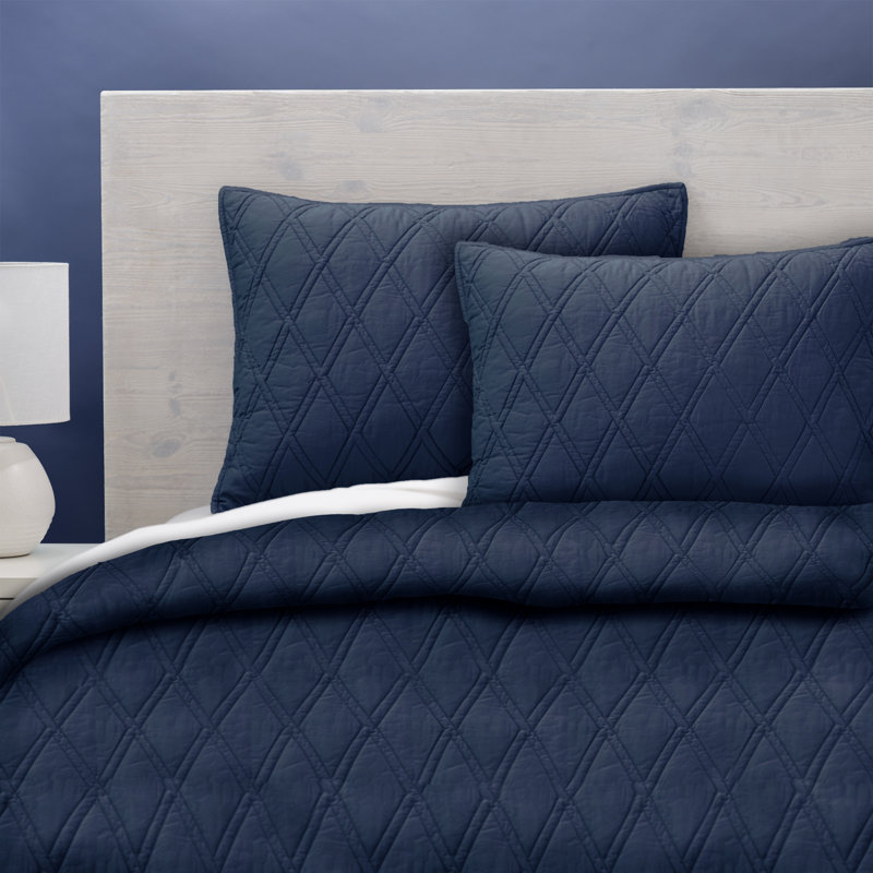 Cotton Sateen Coverlet, Blue, King Coverlet + 2 Shams
