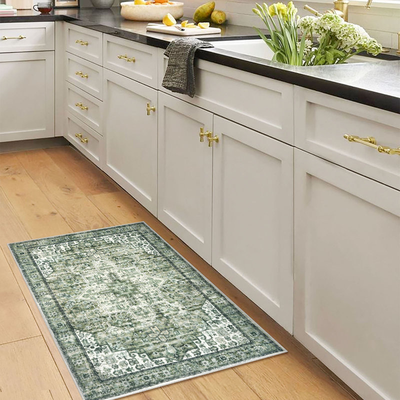 Washable Oriental  Area Rugs Non slip Green Rugs, Rectangle 2' x 3'