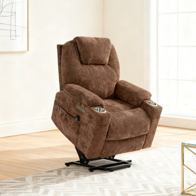 Fauteuil inclinable 350LB Power Lift - massage en 8 points et chaleur lombaire, charge USB / Type-C, revêtement en chenille avec porte-gobelets