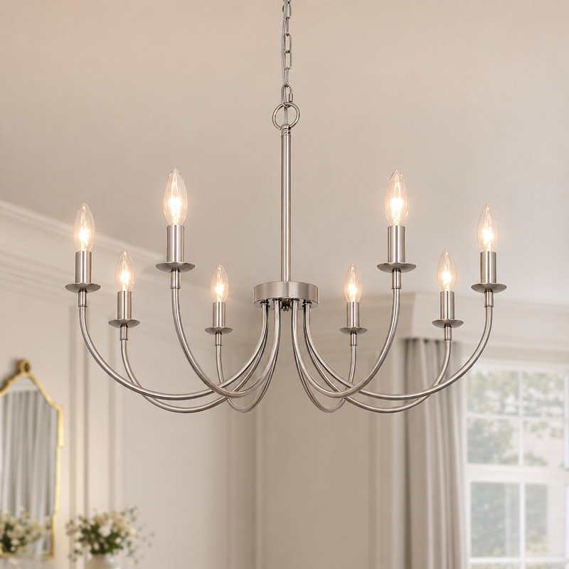 Krustina 8 - Light Dimmable Classic / Traditional Chandelier, Sand Nickel